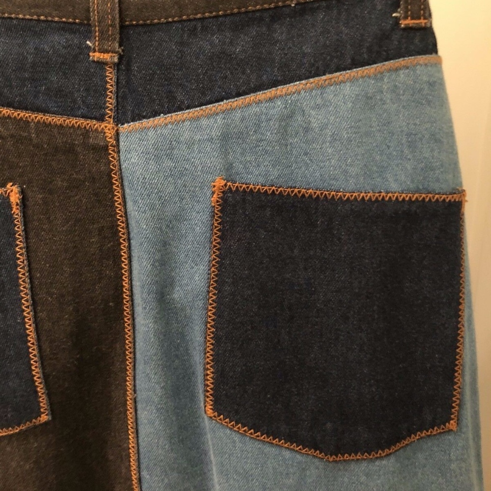 Long Patchwork Denim Skirt Modest Reverse Stitch - image 4